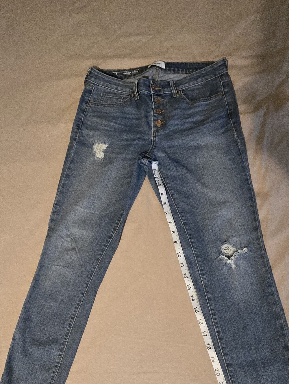 Distressed Women's Sonoma Button Skinny Crop Jeans in Blue
